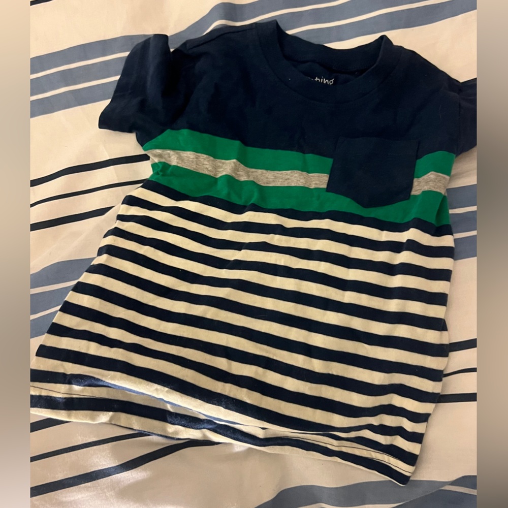 Jumping Beans Navy and Green Striped Tee